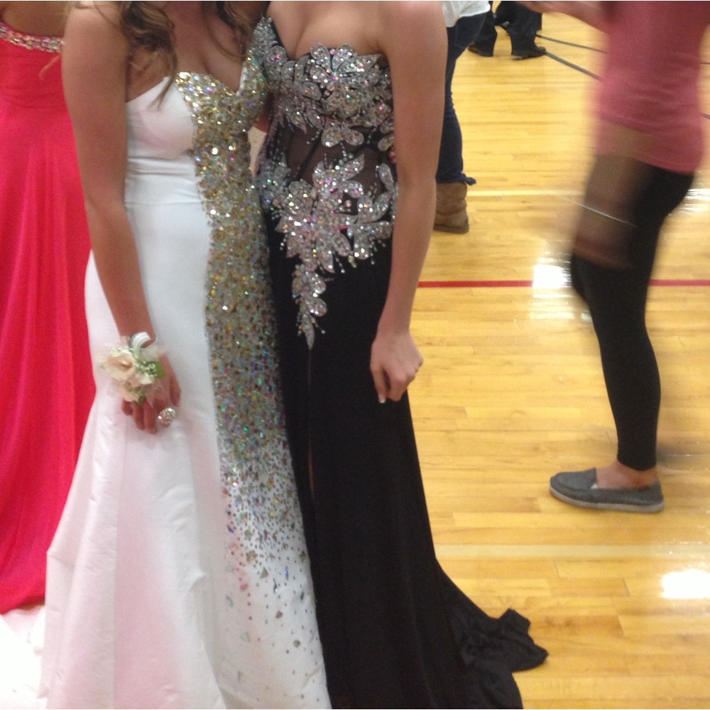 Tony Bowls Black Embellished Strapless Prom Dress